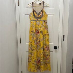 Vineet Bahl Mustard Yellow Floral Illusion Printed Sleeveless Maxi Dress - Sz 2P